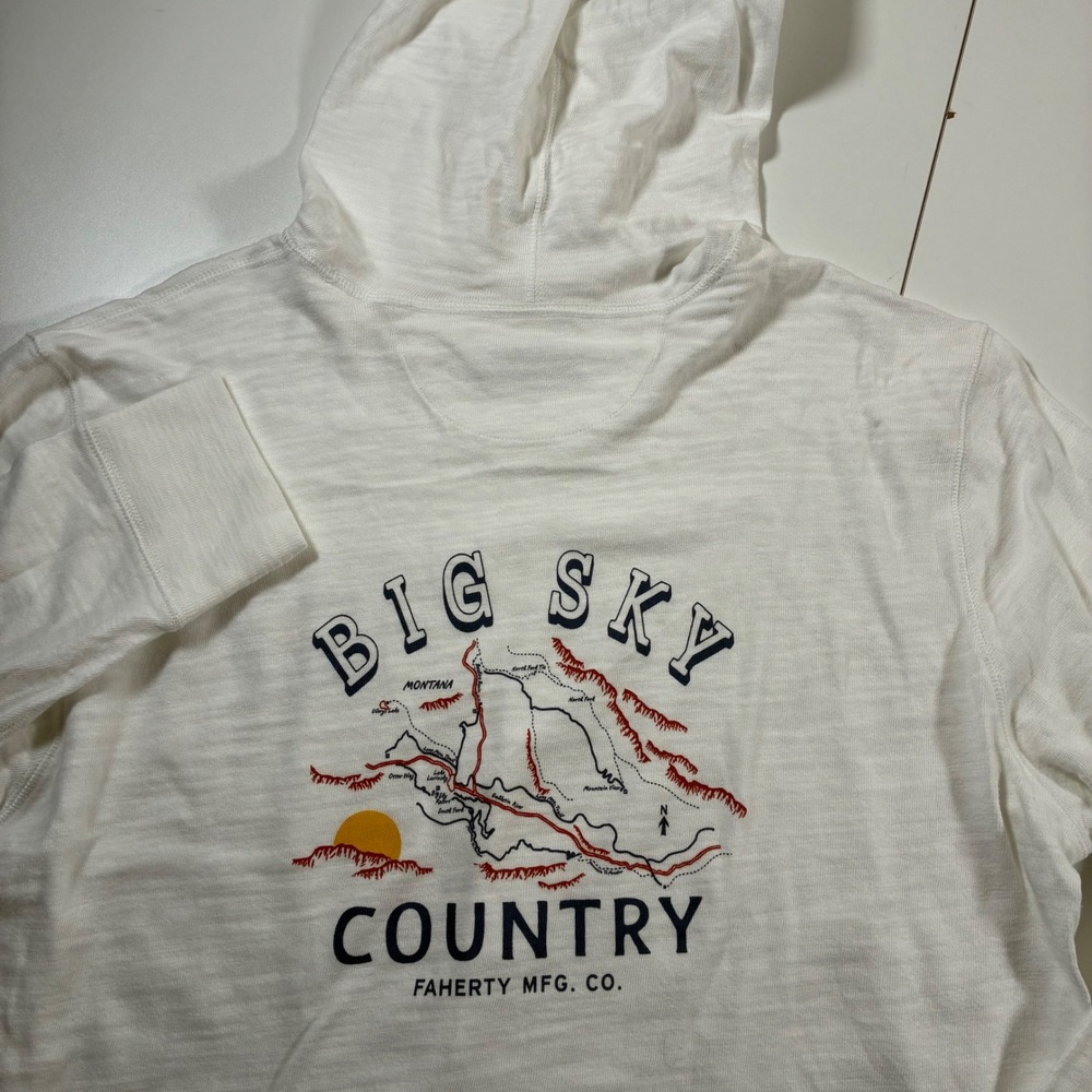 Faherty Big Sky Country Montana Hoodie XL White Organic Cotton Slub Lightweight